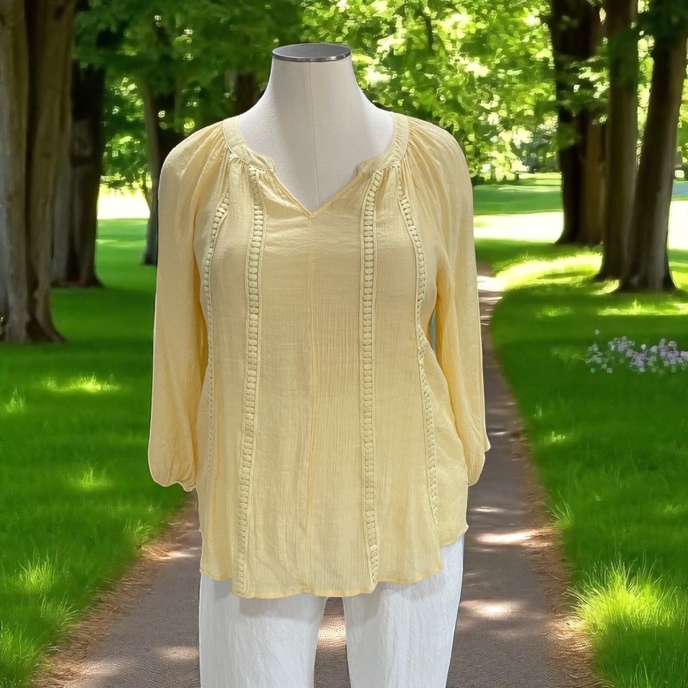 Counterparts Banana Yellow Boho Peasant Blouse Plus Size 1X Summer Top Festival
